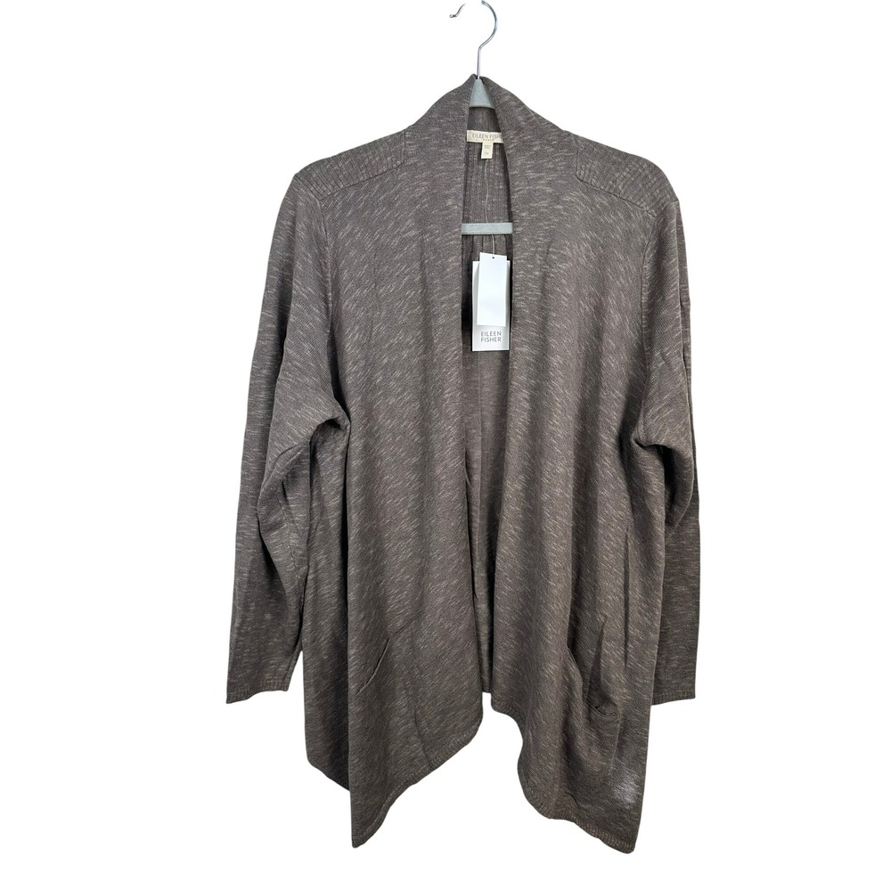 Eileen Fisher Drape Front Cardigan Womens 1X Brown NWT Linen Cotton Slub 3345